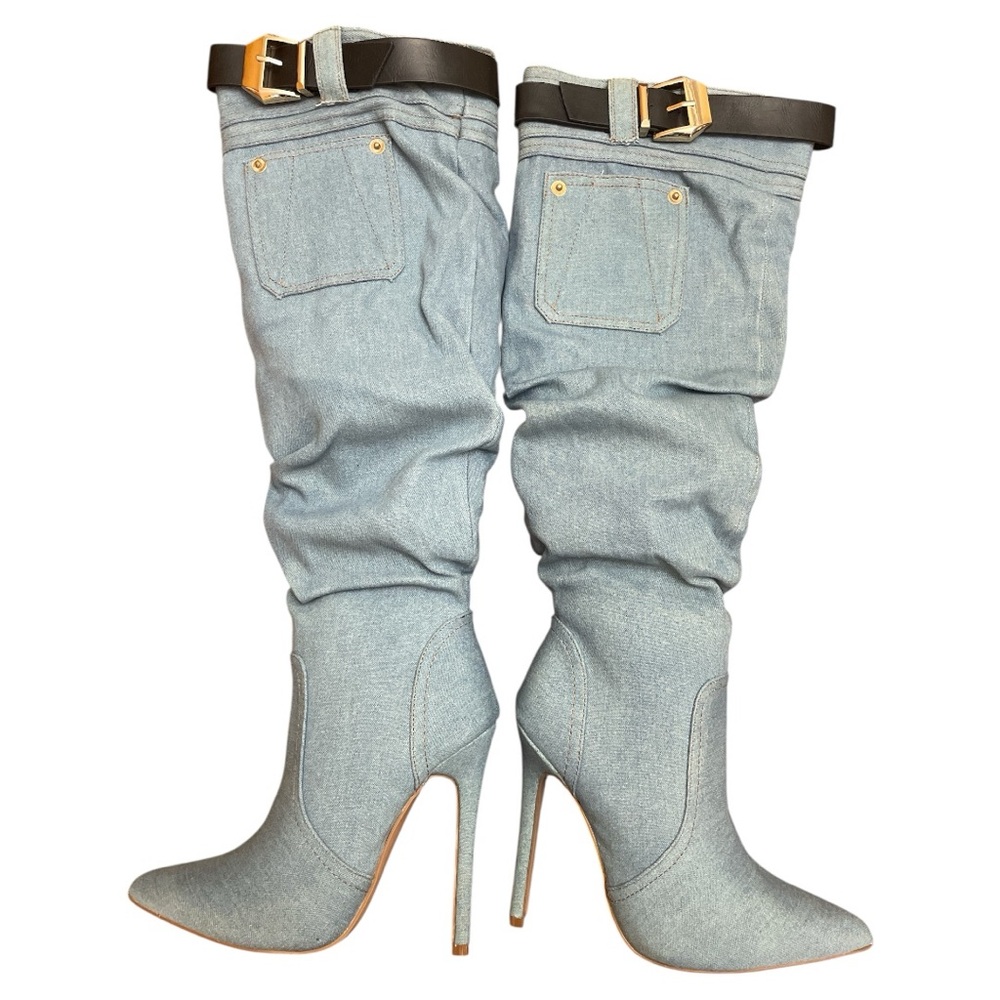 Buckle Light Blue Textile Shoes
